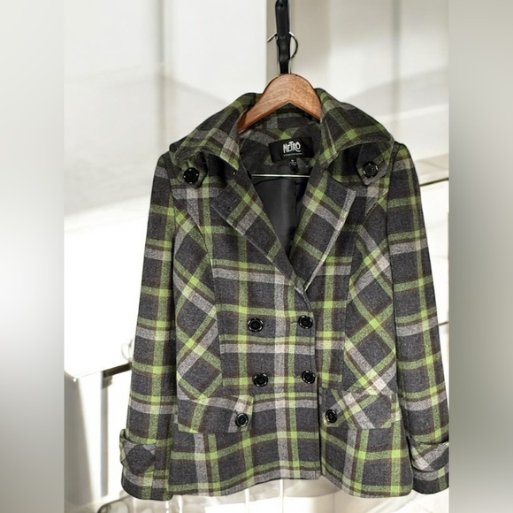 Plaid Wool Blend coat Peacoat Size M Metro by Krysten Blake - Picture 2 of 9